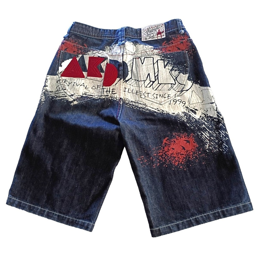 Y2K Akademiks Survival of the Illest 90's Graphic Baggy Shorts Size 36